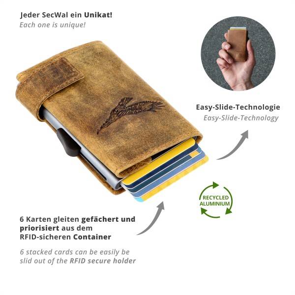 SecWal Kartenetui mit Münzfach Wiener Schachtel Geldbörse geprägt aus Leder Speichern exportieren