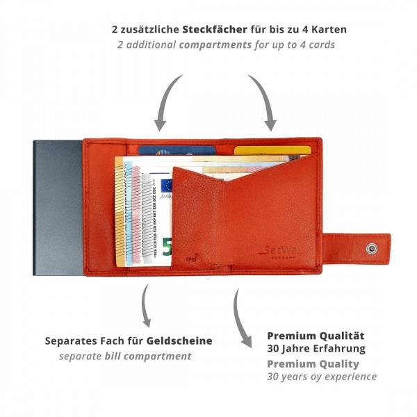 SecWal Kartenetui mit Münzfach Druckknopf Geldbörse aus Leder Schlussverkauf