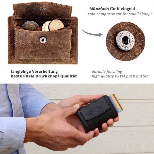 SecWal Kartenetui mit Münzfach Druckknopf Geldbörse geprägt aus Leder Valentinstagsangebot
