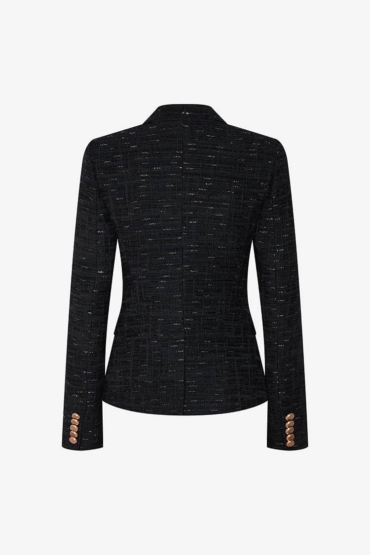 Sly 010 Doppelreihiger Tweed-Blazer mit Goldknöpfen Kauf eins, bekomm eins gratis