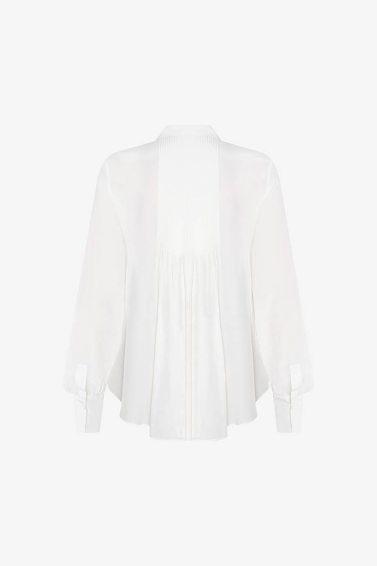 Sly 010 Klassische Seidenbluse mit plissierten Ärmeln Räumungsverkauf