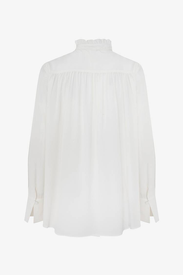 Sly 010 Seidenbluse mit gerüschtem Stehkragen Tiefpreis