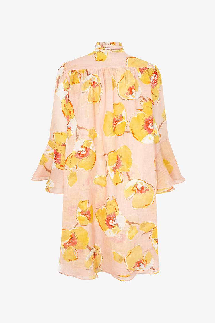 Sly 010 Knielanges Kleid aus Ramie mit Blumen-Print Vatertagsangebot