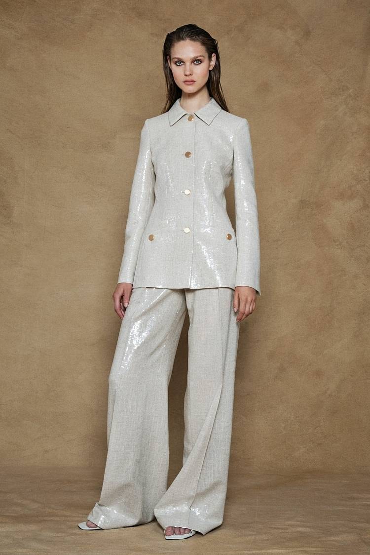 Sly 010 Taillierter Blazer mit Pailettem aus Leinengemisch Bis zu 65% Rabatt