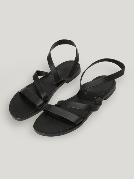 Sosue Flache Sandalen aus Leder Black NEW Nur noch ein Tag übrig
