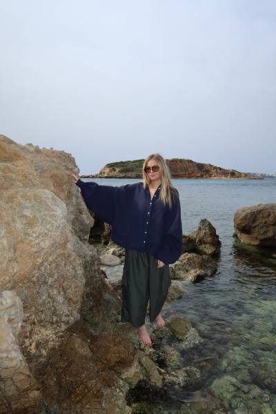 Sosue Bluse Antonia Linen navy Kostenloser Versand