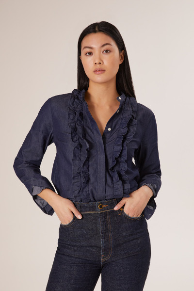 Sosue Ruffle Blouse Denim Günstiger Verkauf