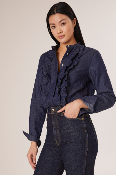 Sosue Ruffle Blouse Denim Günstiger Verkauf