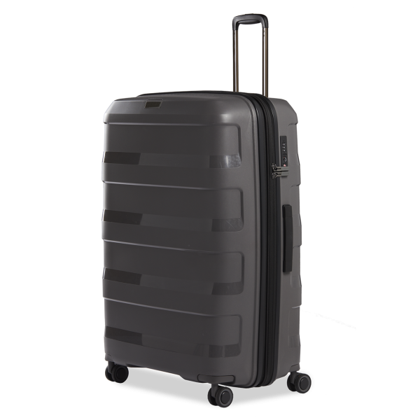 Stratic Straw + - Hartschalen Koffer L (75 cm), 4 Doppelrollen, TSA Schloss, Reißverschlussvariante, Erweiterungsfalte dark grey Outlet