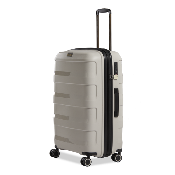Stratic Straw + - Hartschalen Koffer M (65 cm), 4 Doppelrollen, TSA Schloss, Reißverschlussvariante, Erweiterungsfalte beige Auslauf