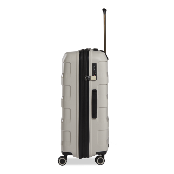Stratic Straw + - Hartschalen Koffer M (65 cm), 4 Doppelrollen, TSA Schloss, Reißverschlussvariante, Erweiterungsfalte beige Auslauf