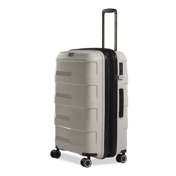 Stratic Straw + - Hartschalen Koffer M (65 cm), 4 Doppelrollen, TSA Schloss, Reißverschlussvariante, Erweiterungsfalte beige Auslauf