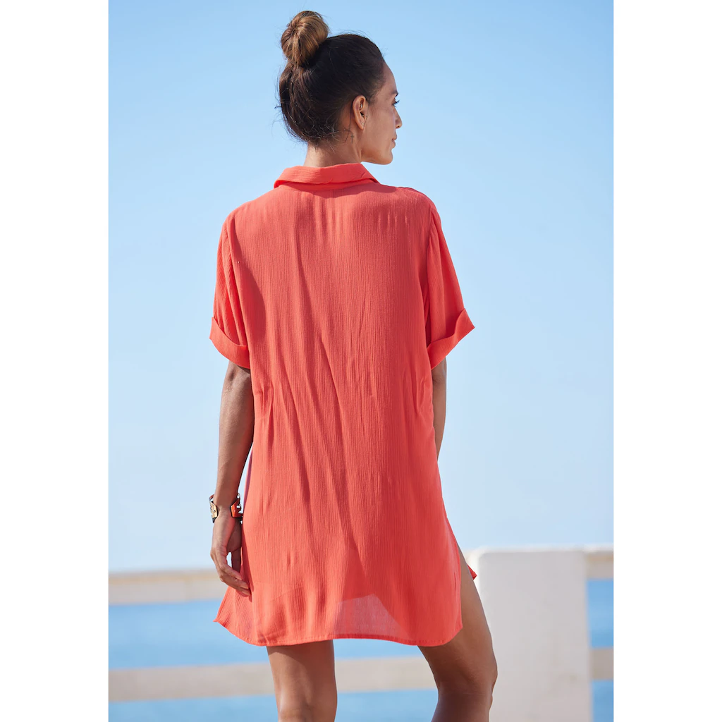 LASCANA Longbluse mit Knopfleiste Kurzarmbluse Blusenkleid sommerlich Riesige Rabatte