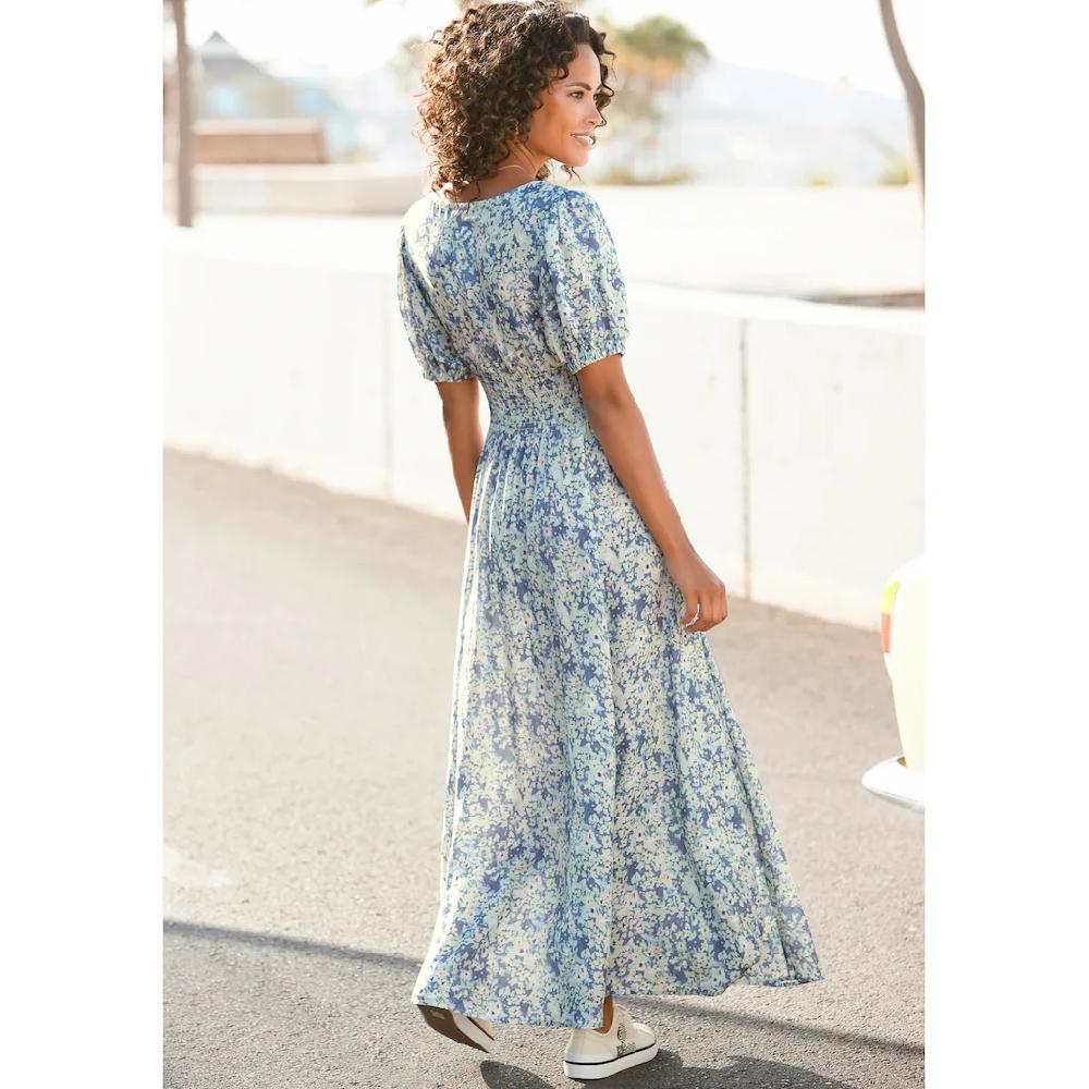 Buffalo Maxikleid mit zartem Blumendruck und V-Ausschnitt Sommerkleid Strandkleid Fabrikverkauf
