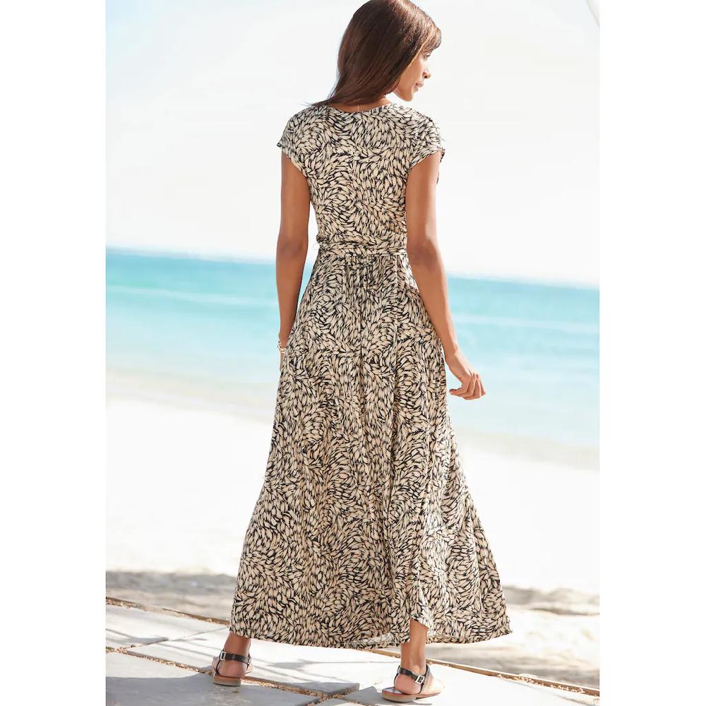 Buffalo Maxikleid (mit Bindegürtel) mit Alloverdruck Sommerkleid mit Taschen Strandkleid Günstig kaufen
