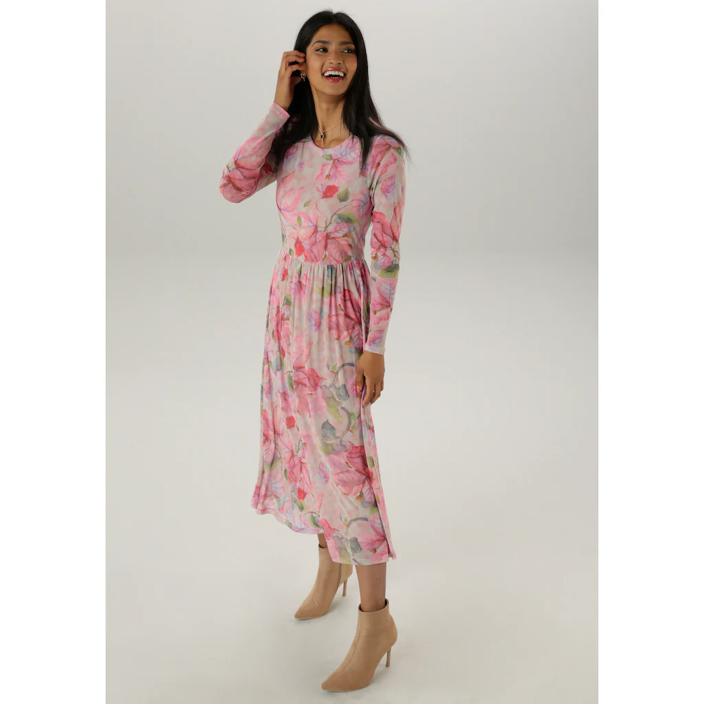 Aniston SELECTED Midikleid in Mesh-Qualität und floralem Muster - NEUE KOLLEKTION Jubiläumsangebot