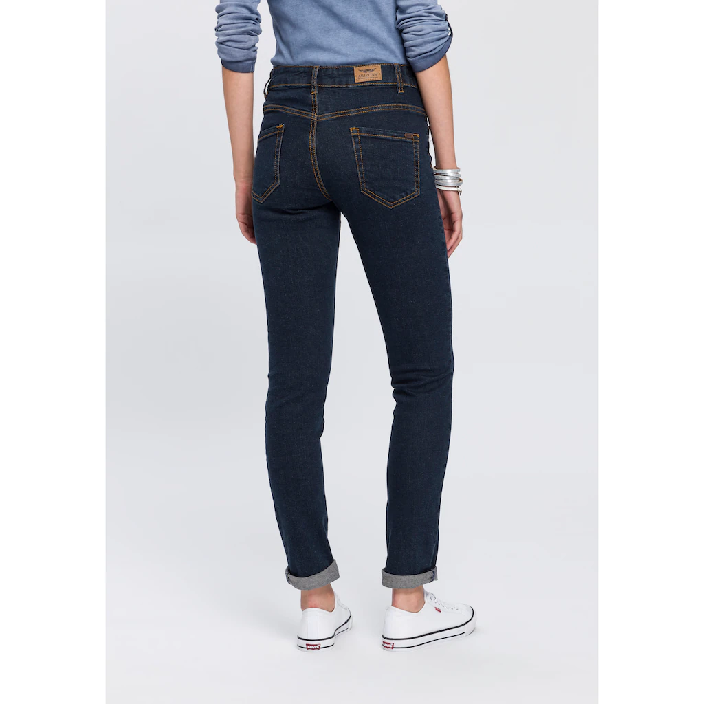 Arizona Slim-fit-Jeans »Bund mit seitlichem Gummizugeinsatz« schmale Passform Röhrenjeans Used-Waschung hohe Leibhöhe Online Outlet