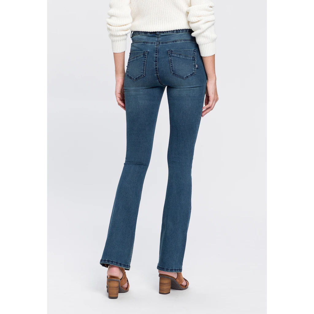 Arizona Bootcut-Jeans »Ultra Stretch« ausgestellte Beinform Used-Waschung hohe Leibhöhe Riesige Ersparnisse