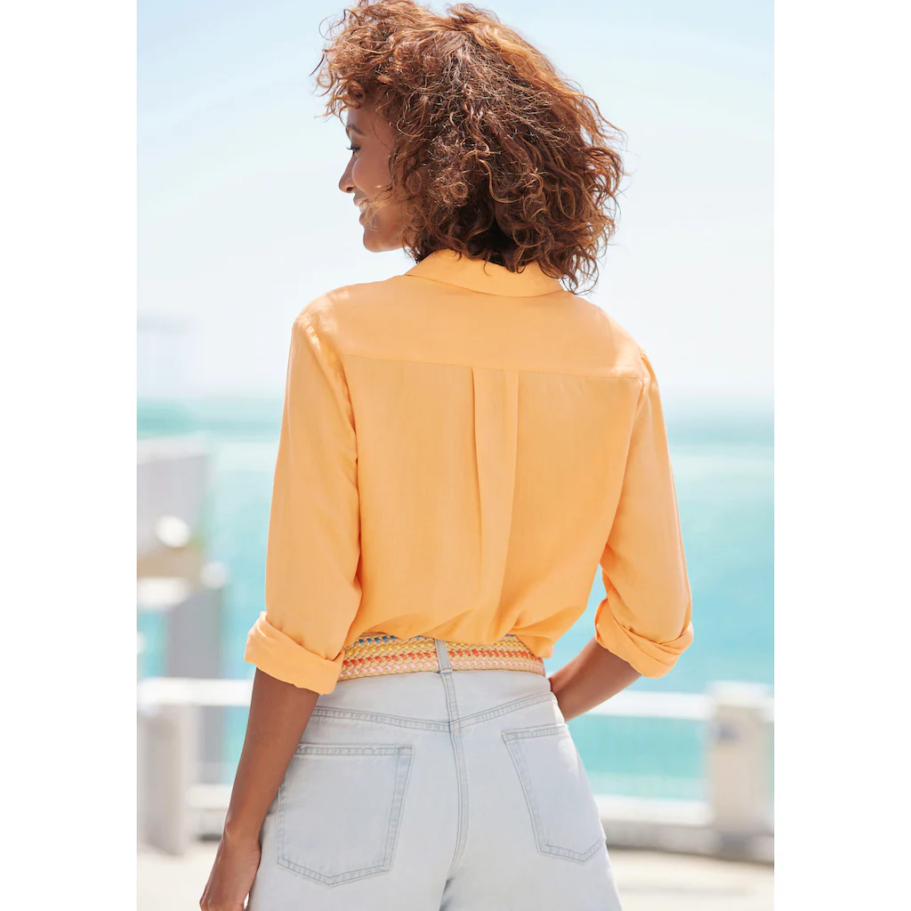 LASCANA Hemdbluse aus Leinenmix Damenbluse mit Hemdkragen und Knopfleiste Tiefpreis