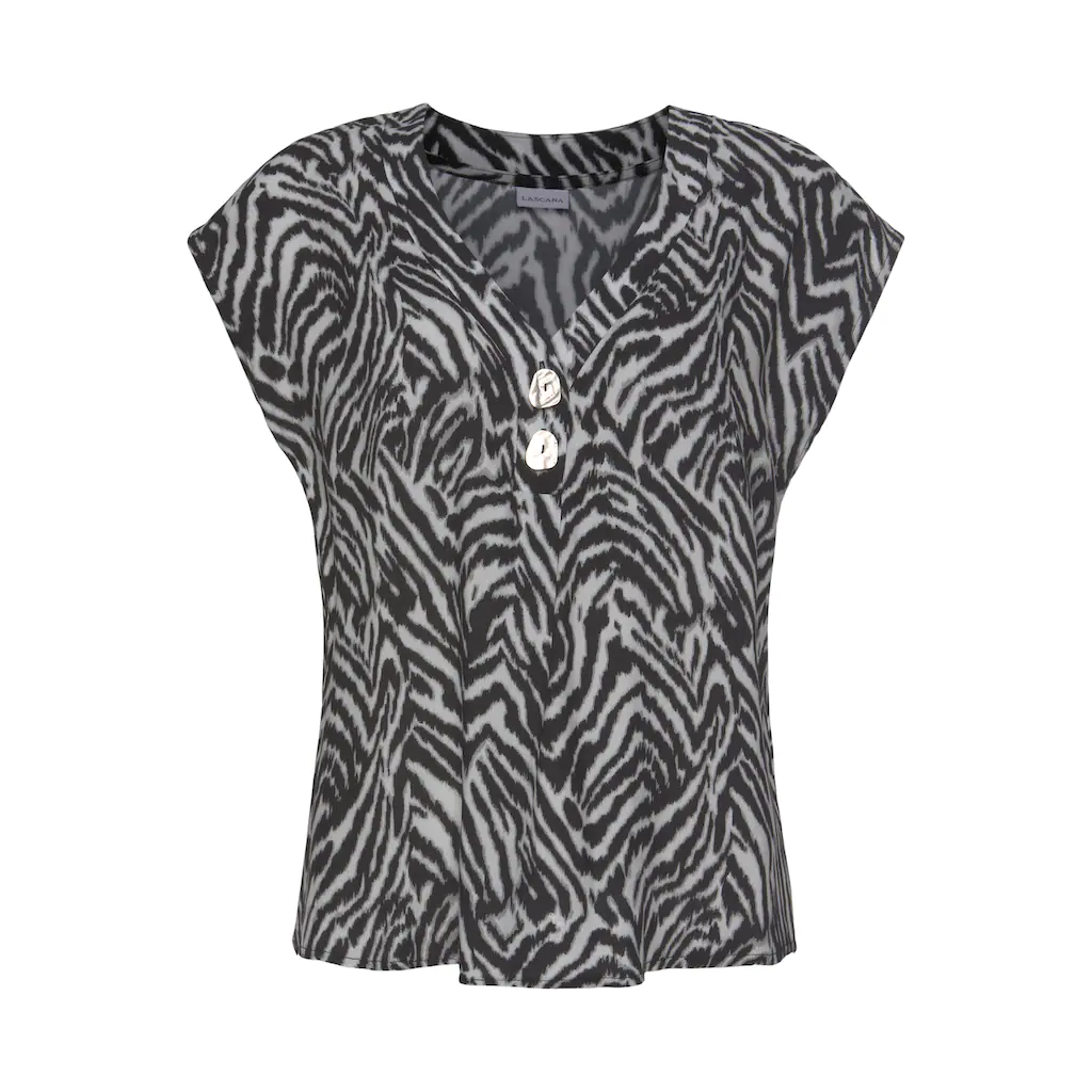 LASCANA Schlupfbluse mit Zebraprint und modischen Knöpfen Kurzarmbluse sommerlich Neueste Stile