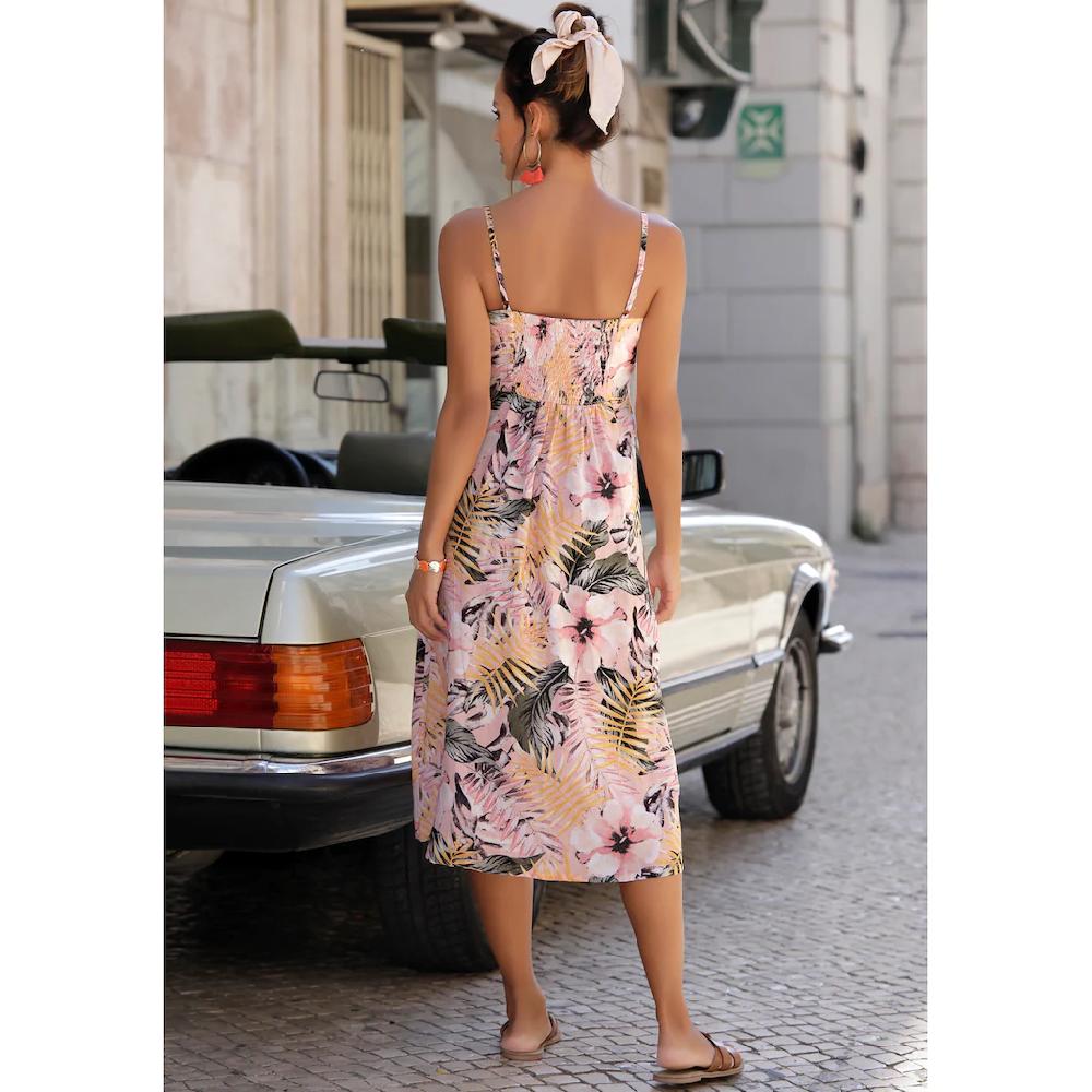 LASCANA Sommerkleid aus Leinenmix Midikleid mit Knopfleiste vorne Strandkleid Riesige Rabatte