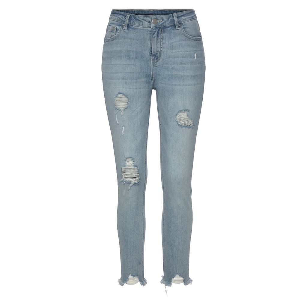 Buffalo Destroyed-Jeans mit ausgefranstem Beinabschluss und Stretchanteil schmale Passform im Angebot