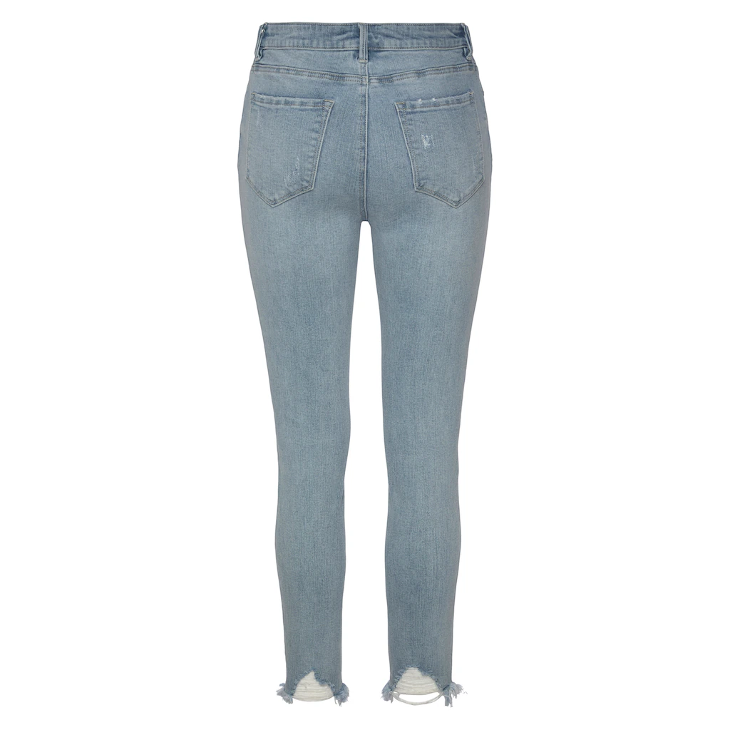 Buffalo Destroyed-Jeans mit ausgefranstem Beinabschluss und Stretchanteil schmale Passform im Angebot