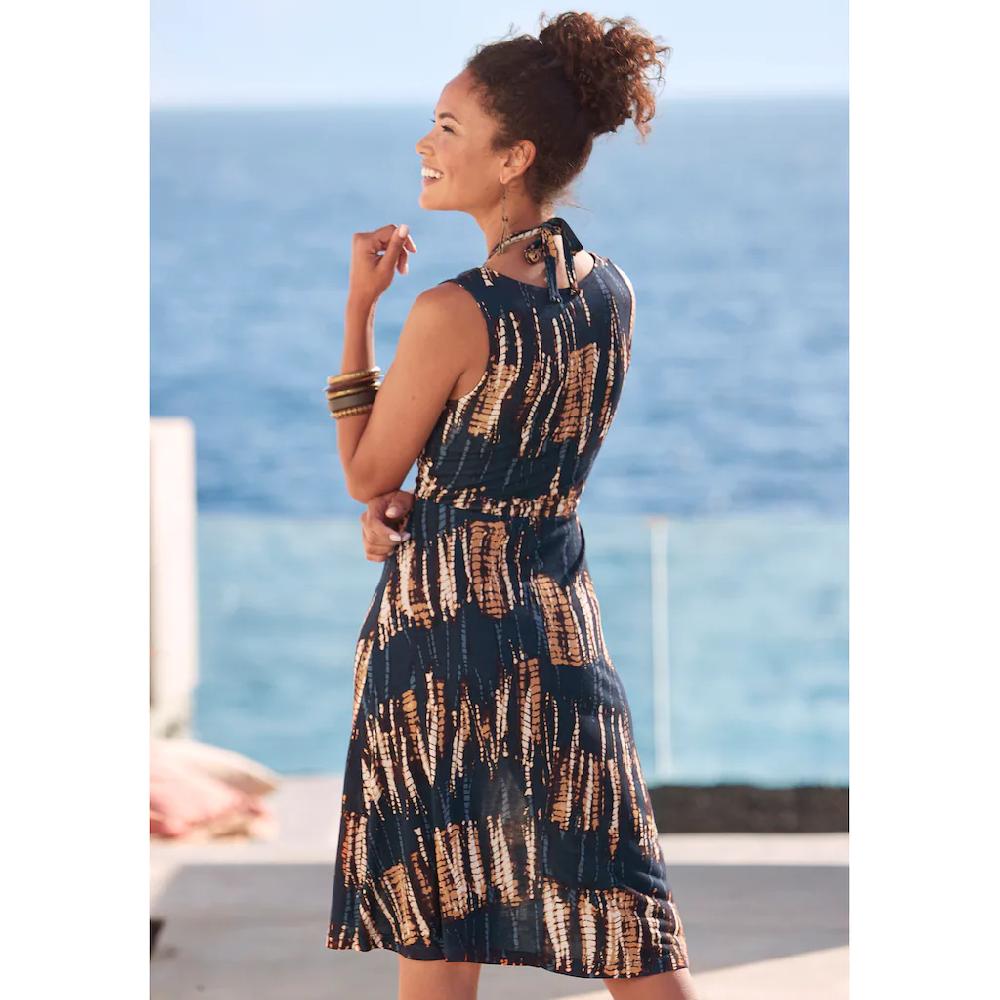 Buffalo Jerseykleid mit Alloverdruck und Bindeband Trägerkleid Strandkleid sommerlich Kostenloser Versand