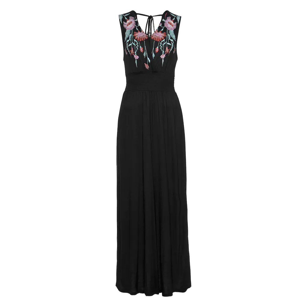 Buffalo Maxikleid mit Druck am Vorderteil und Bindeband hinten Sommerkleid casual-chic Großer Ausverkauf