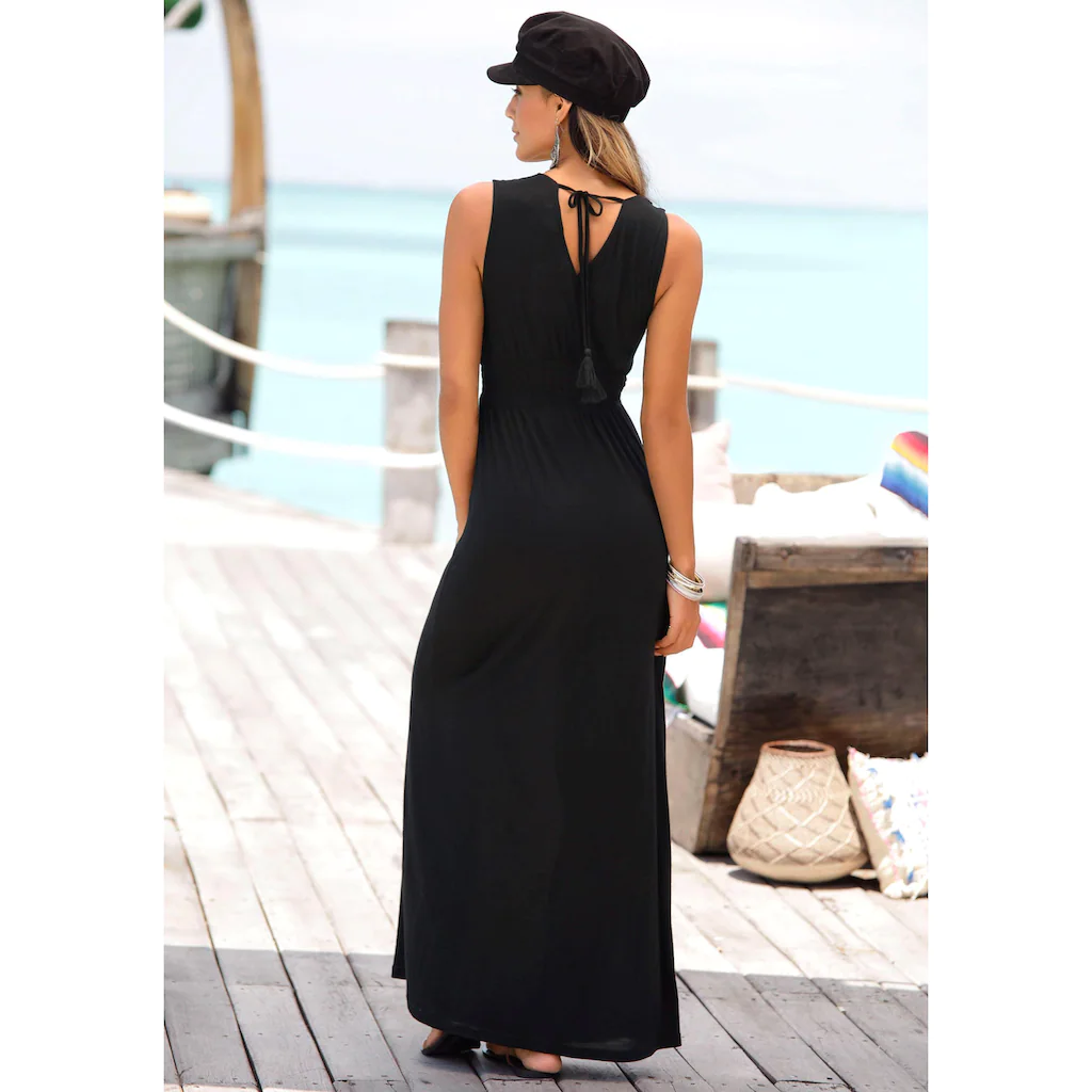 Buffalo Maxikleid mit Druck am Vorderteil und Bindeband hinten Sommerkleid casual-chic Großer Ausverkauf