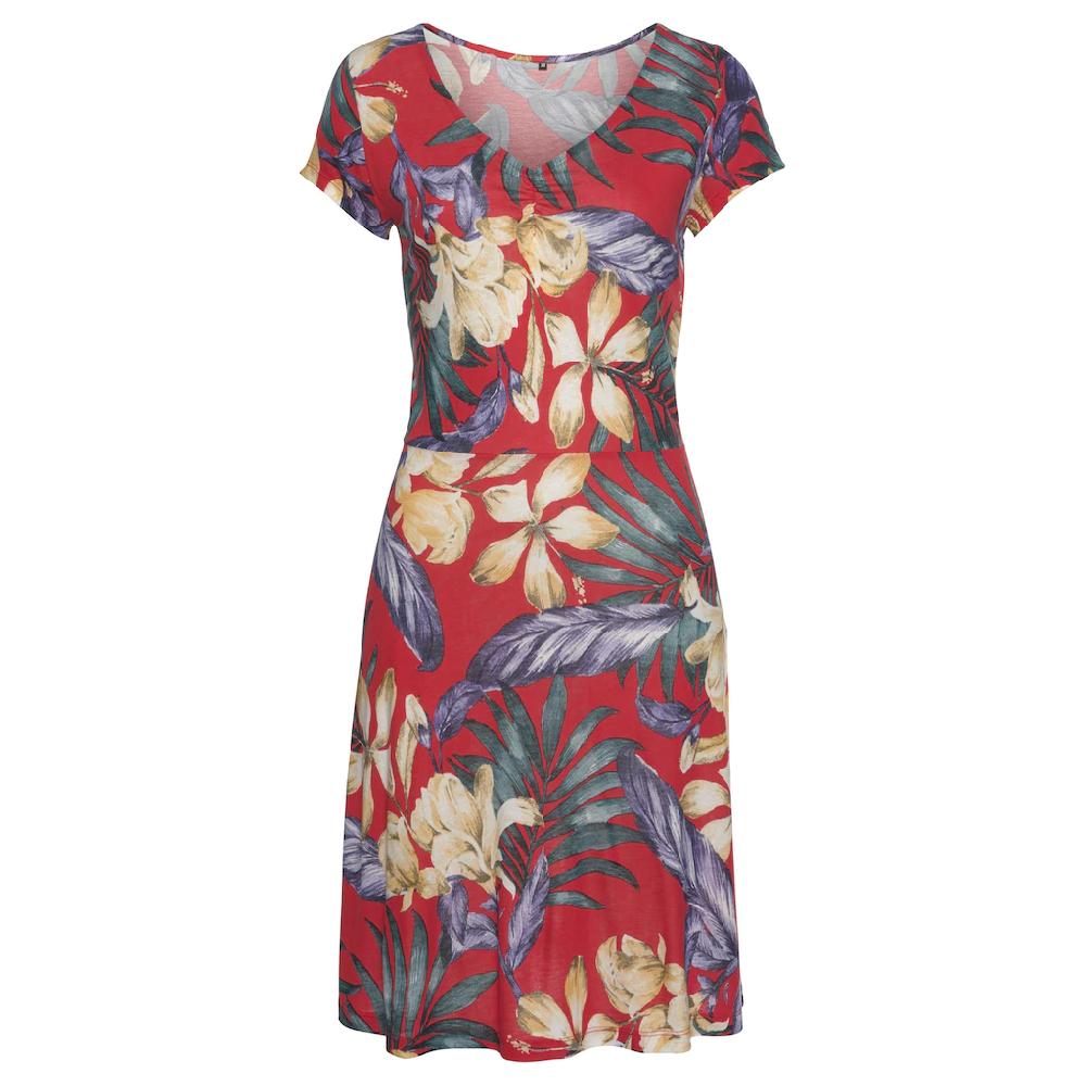 LASCANA Sommerkleid mit V-Ausschnitt im Alloverdruck T-Shirtkleid aus Jersey Strandkleid Top Angebot