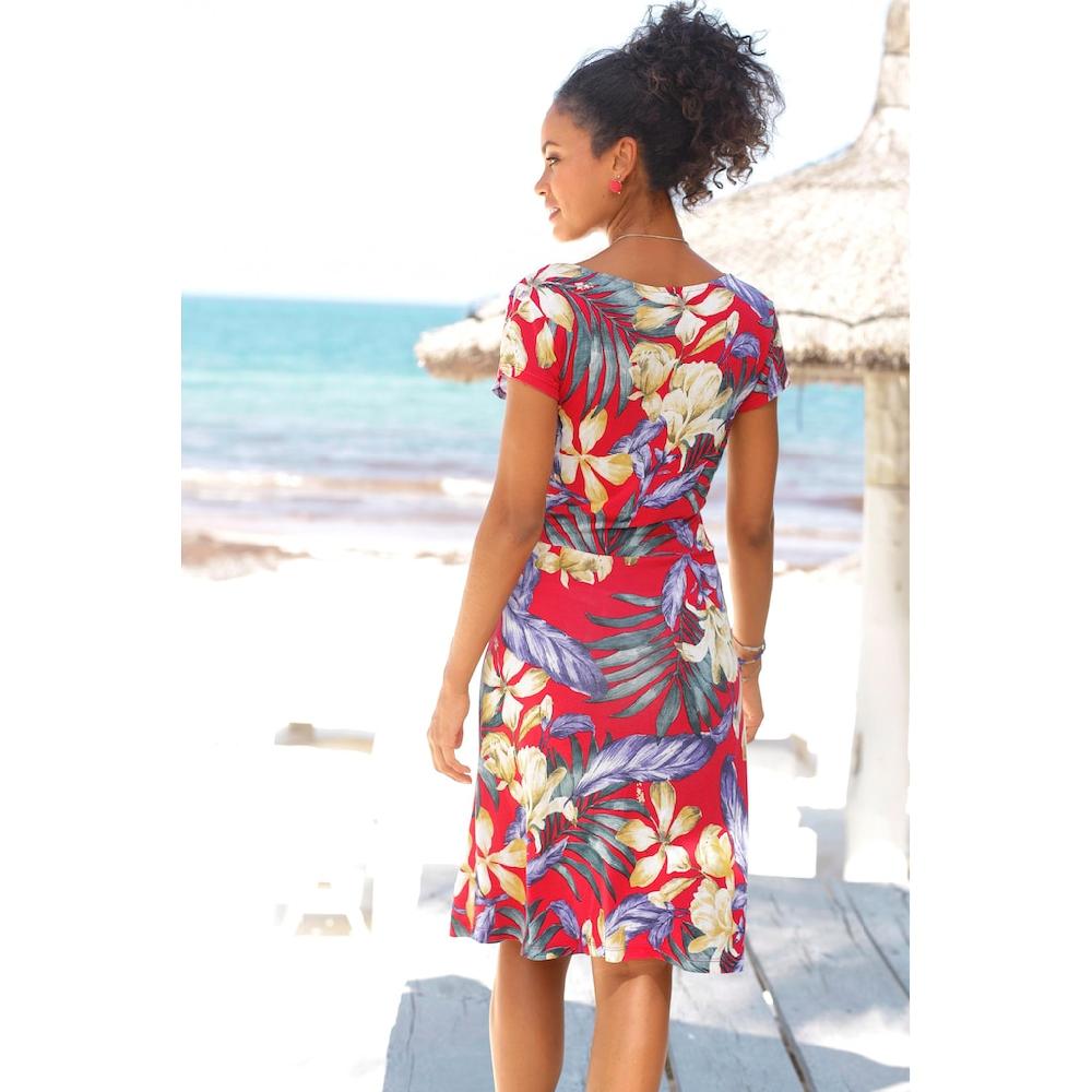 LASCANA Sommerkleid mit V-Ausschnitt im Alloverdruck T-Shirtkleid aus Jersey Strandkleid Top Angebot