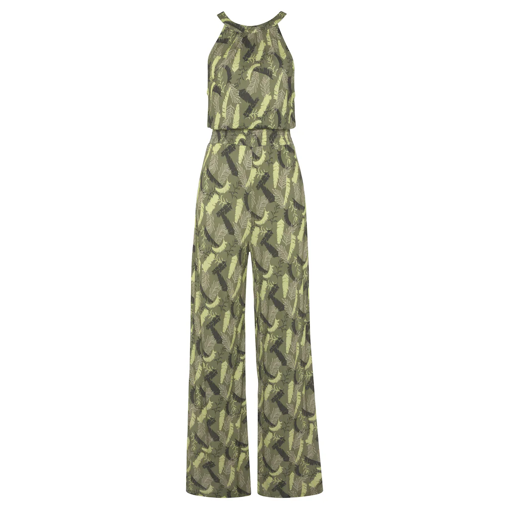 s.Oliver Overall mit Blätterdruck und breitem Smokeinsatz sommerlicher Jumpsuit Kostenlose Rückgabe