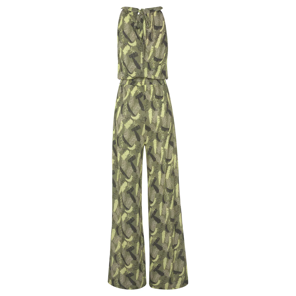 s.Oliver Overall mit Blätterdruck und breitem Smokeinsatz sommerlicher Jumpsuit Kostenlose Rückgabe