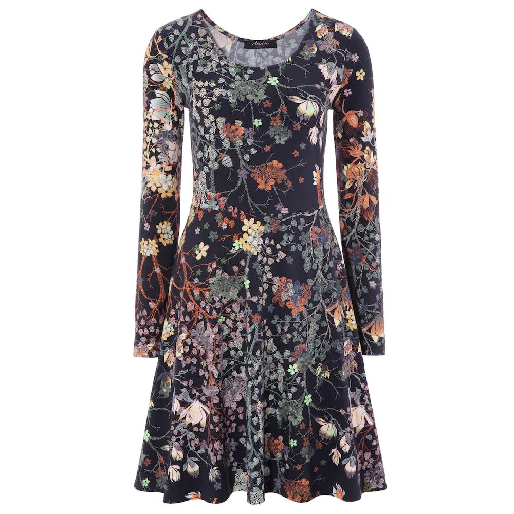 Aniston CASUAL Jerseykleid mit Blumendruck oder in uni Schwarz Auslauf