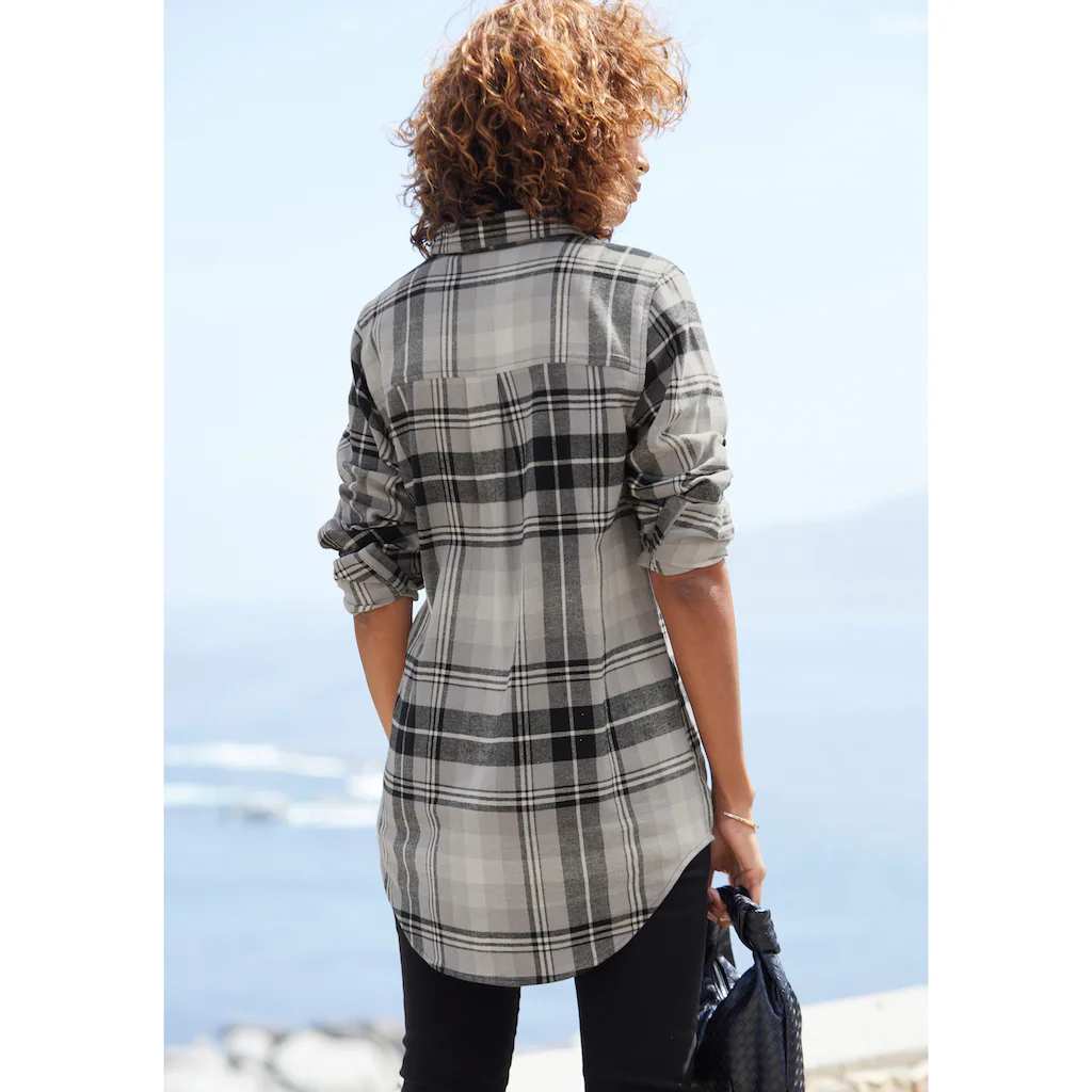 Buffalo Hemdbluse aus weichem Flanell mit Blusenkragen Flanellhemd Karobluse Sonderangebot