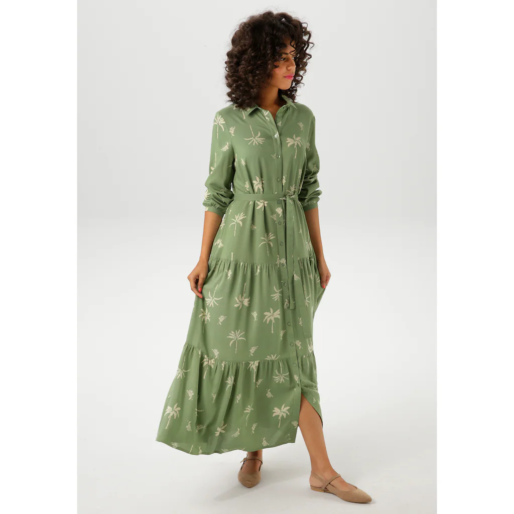 Aniston CASUAL Maxikleid (mit abnehmbarem Bindeband) mit Palmen bedruckt - jedes Teil ein Unikat - NEUE KOLLEKTION Versandkostenfrei