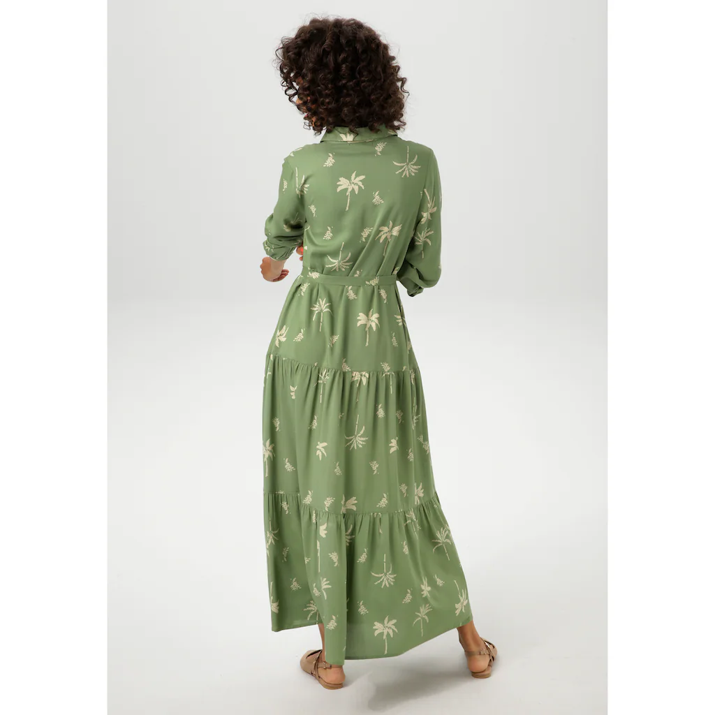Aniston CASUAL Maxikleid (mit abnehmbarem Bindeband) mit Palmen bedruckt - jedes Teil ein Unikat - NEUE KOLLEKTION Versandkostenfrei