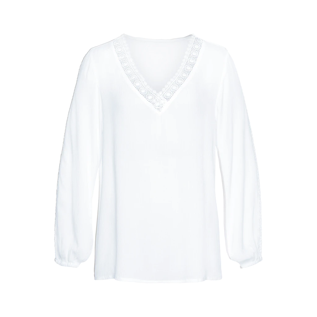 Vivance Crinklebluse mit Spitzeneinsätzen sommerliche Damenbluse Langarmbluse Fabrikladen