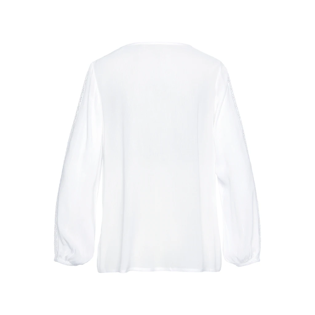 Vivance Crinklebluse mit Spitzeneinsätzen sommerliche Damenbluse Langarmbluse Fabrikladen