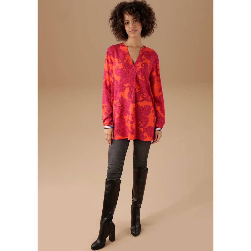Aniston CASUAL Schlupfbluse mit farbenfrohem großflächigem Ornament-Druck Begrenzt auf 3 Tage