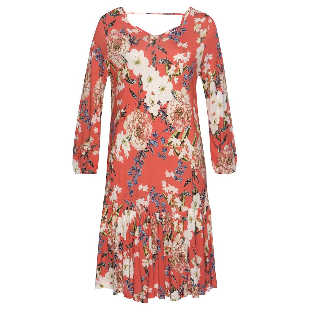s.Oliver Jerseykleid mit Blumenprint und Volantrock 3/4-Ärmel Sommerkleid Strandkleid 50% Rabatt für begrenzte Zeit