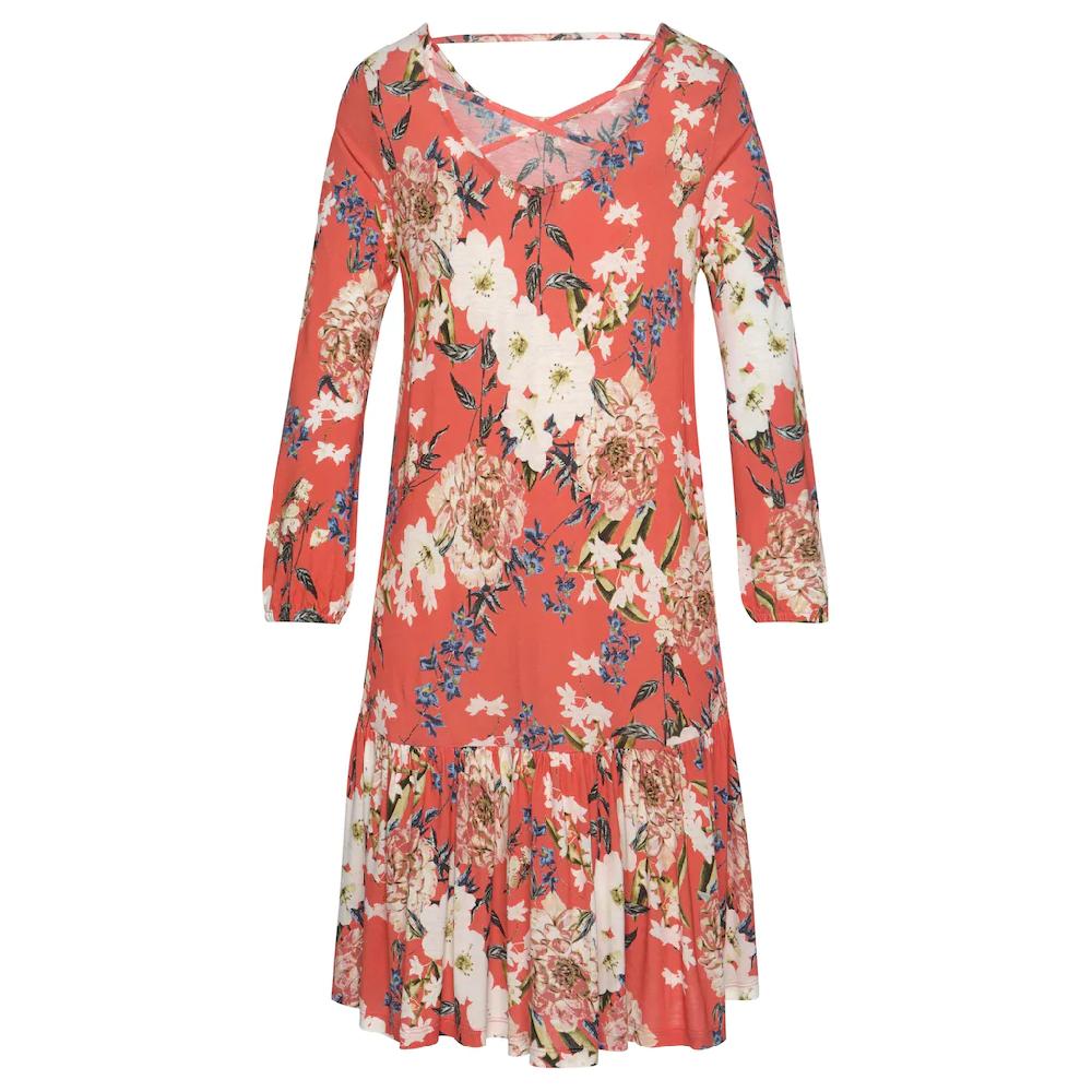 s.Oliver Jerseykleid mit Blumenprint und Volantrock 3/4-Ärmel Sommerkleid Strandkleid 50% Rabatt für begrenzte Zeit