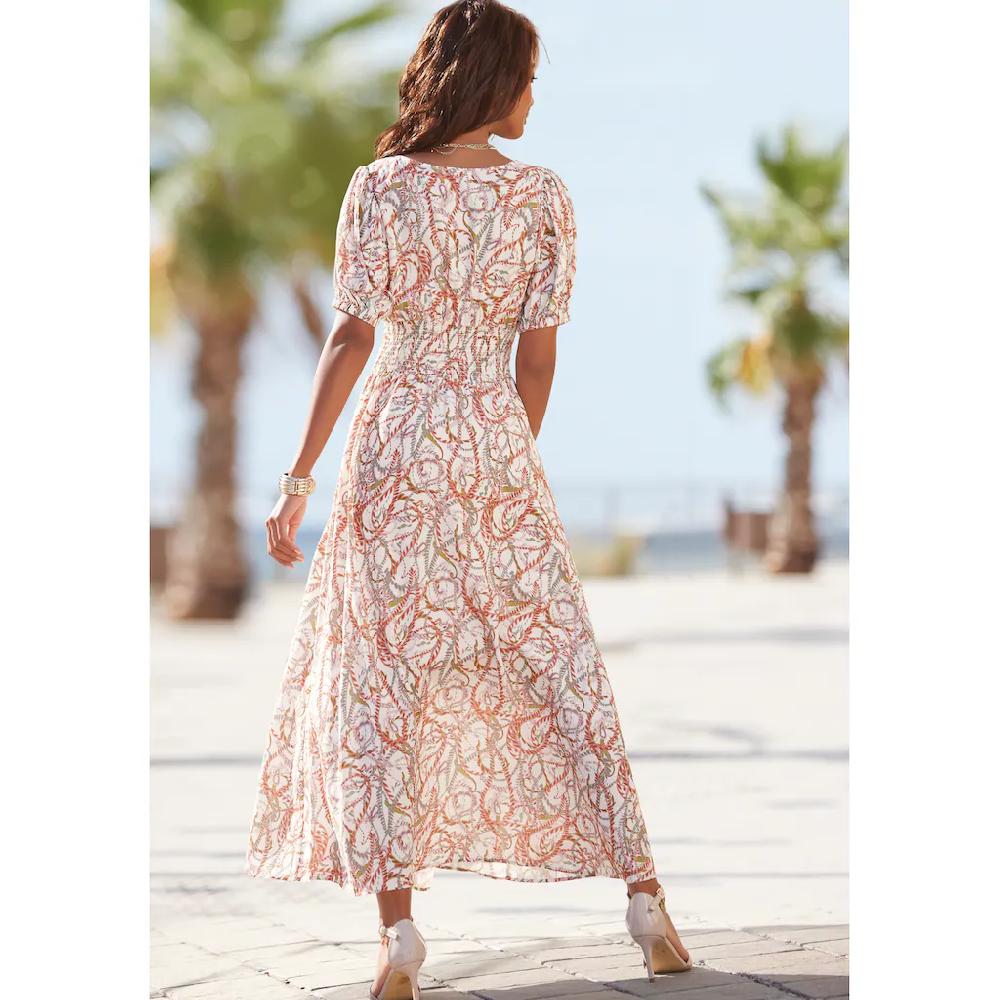 LASCANA Maxikleid mit Alloverdruck und V-Ausschnitt Sommerkleid Strandkleid Fabrikverkauf