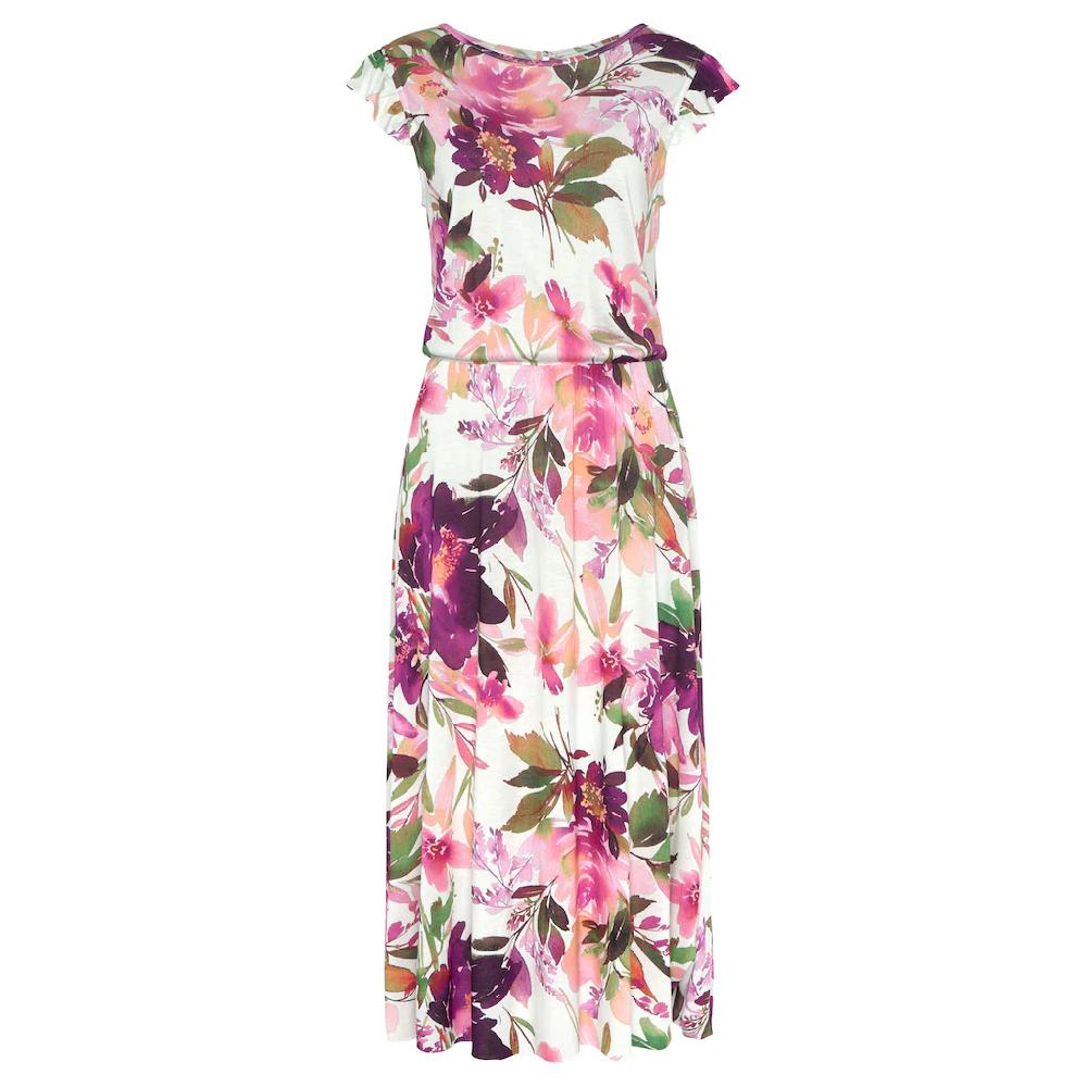 Beachtime Midikleid mit Blumendruck und Gummizug Sommerkleid Strandkleid Weihnachtsangebot