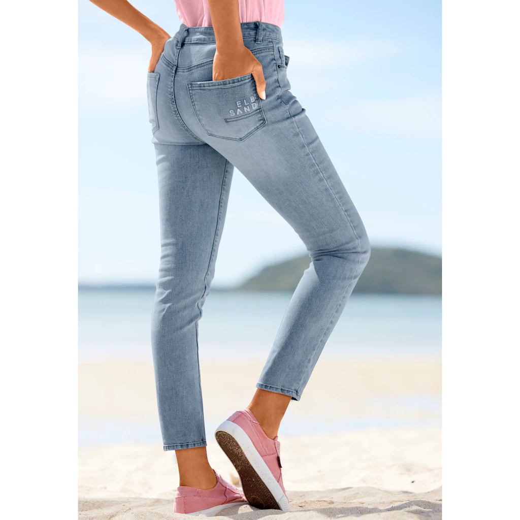 Elbsand Slim-fit-Jeans mit Logodruck schmale Passform softe Denimqualität Neueste Mode