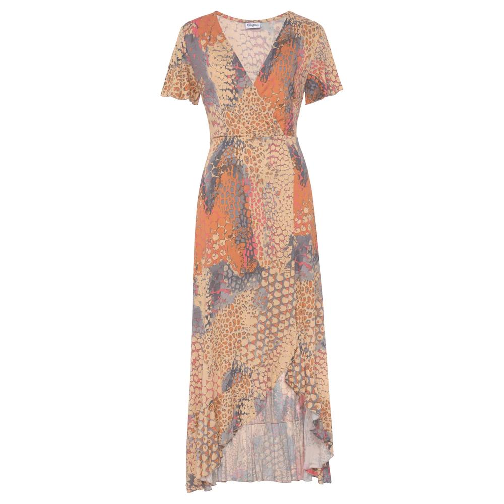 Buffalo Maxikleid mit Animalprint Schlitz und Volant Flügelärmel Druckkleid Online Outlet
