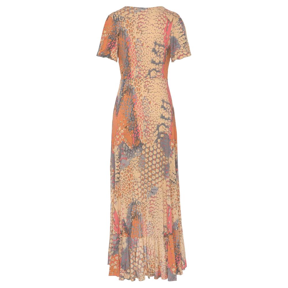 Buffalo Maxikleid mit Animalprint Schlitz und Volant Flügelärmel Druckkleid Online Outlet