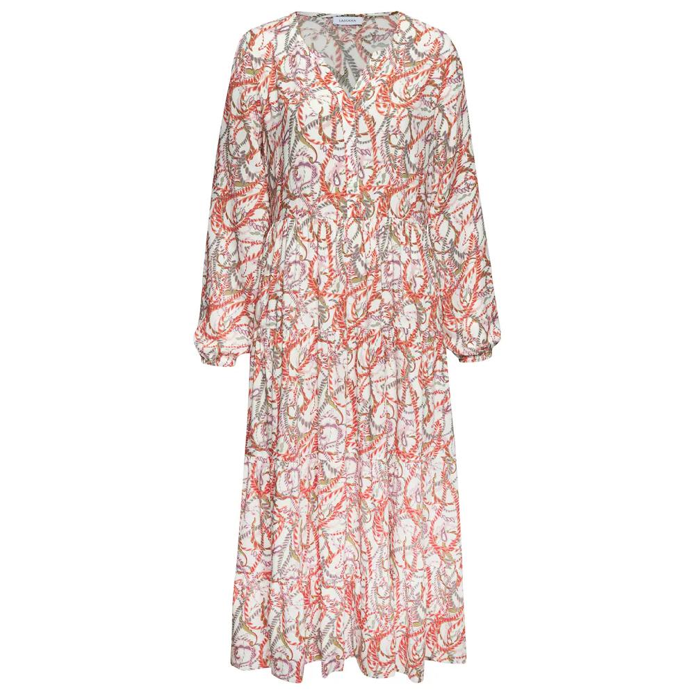 LASCANA Maxikleid mit Alloverprint und Volants langärmlig Druckkleid casual-chic Kostenlose Rückgabe