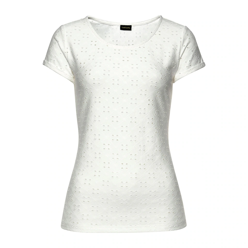 LASCANA Strandshirt mit Lochstickerei T-Shirt Kurzarmshirt Basic Discount Store für neue Produkte